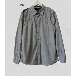 CAVI Men’s XL Gray Button Down Shirt Military Style Long Sleeve